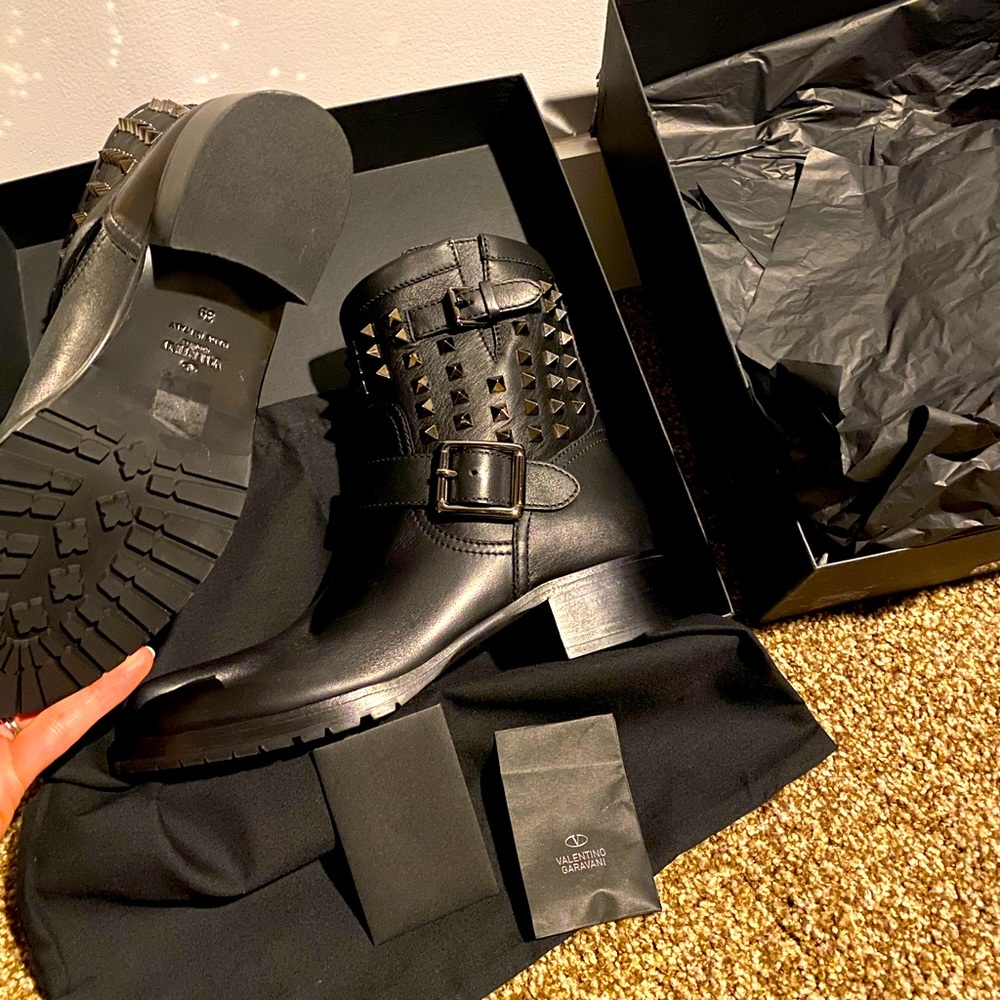 VALENTINO GARAVANI Leather Studded Biker Boots